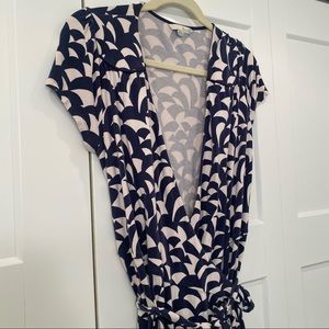 Boden Blue and White Print Wrap Dress